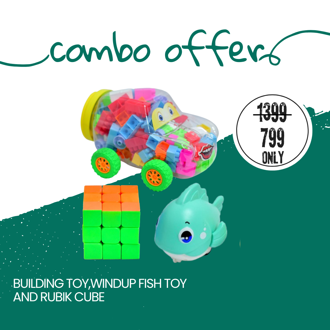 Zoobie Fun Car Building Toy,Windup Fish Toy And Rubik Cube Combo