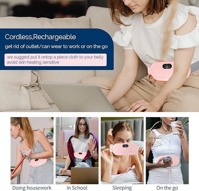 Period Cramp Relief Massager – Soothing Heat & Vibration Therapy for Women | Drug-Free PMS Pain Relief for Comfort & Wellness