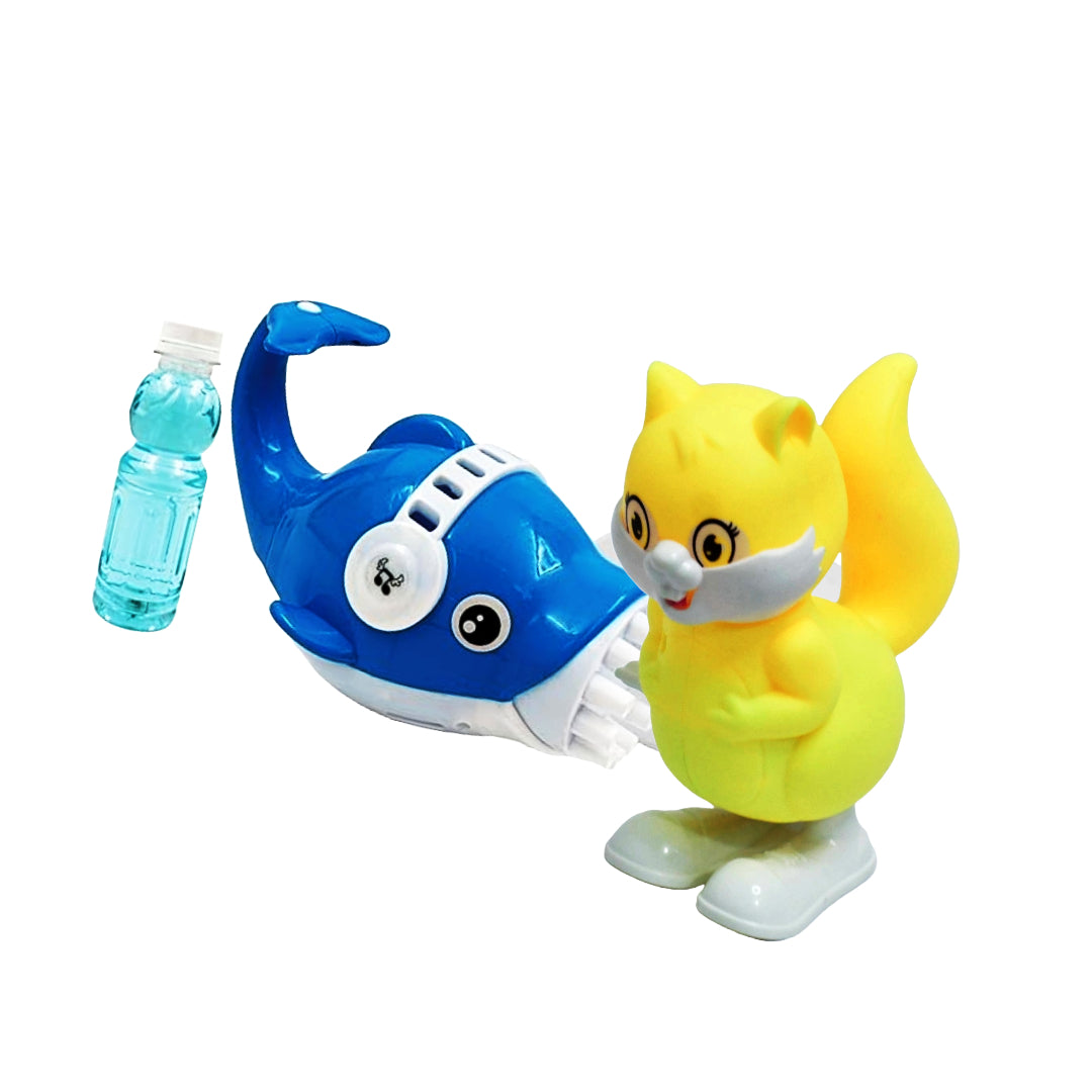 Dolphin Gatling Bubble Gun Blower And Windup Squirrel Toy