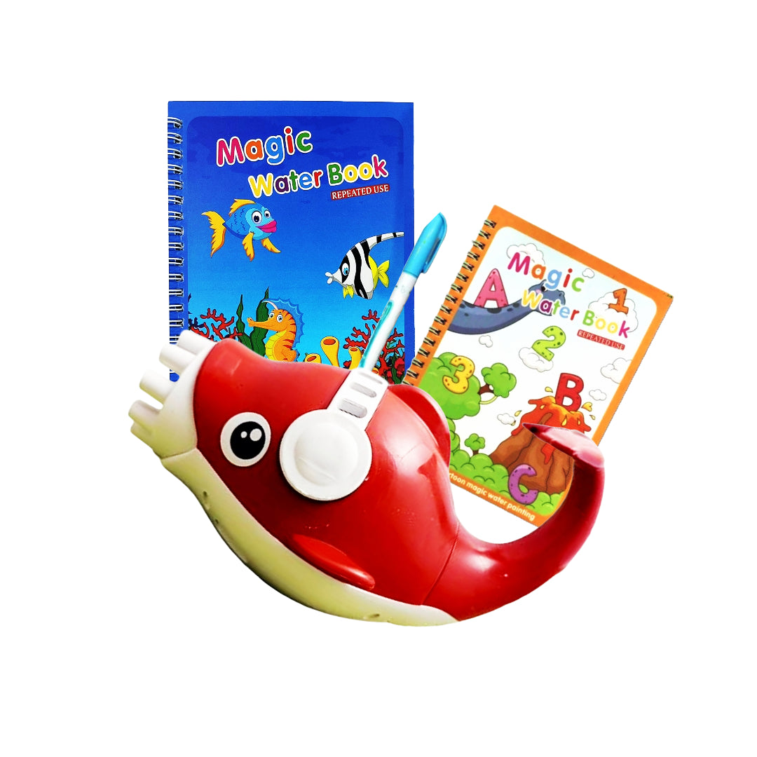 Water Magic Book with Self Drying Water Pen(Jungle & Ocean Theme) Bubble Gun Combo
