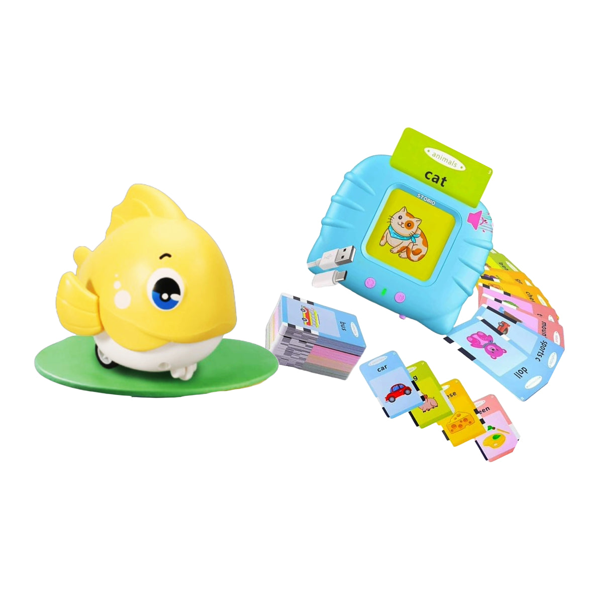 Talking Baby Double Sided Flash Cards Educational Toy And Wind up Fish Toy