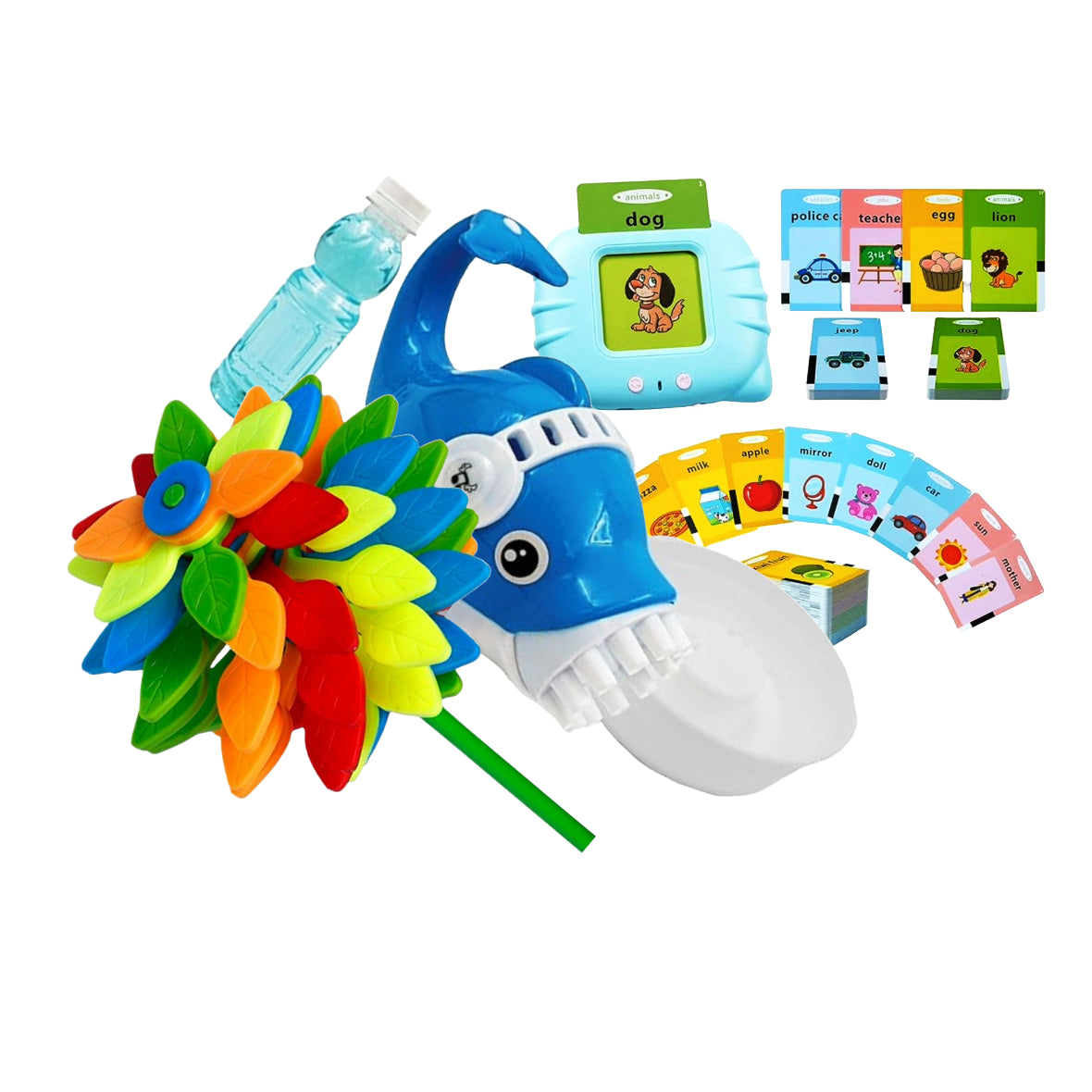 Talking Baby Double Sided Flash Cards Educational Toy ,candy flower toy And Bubble Gun Combo For Kids