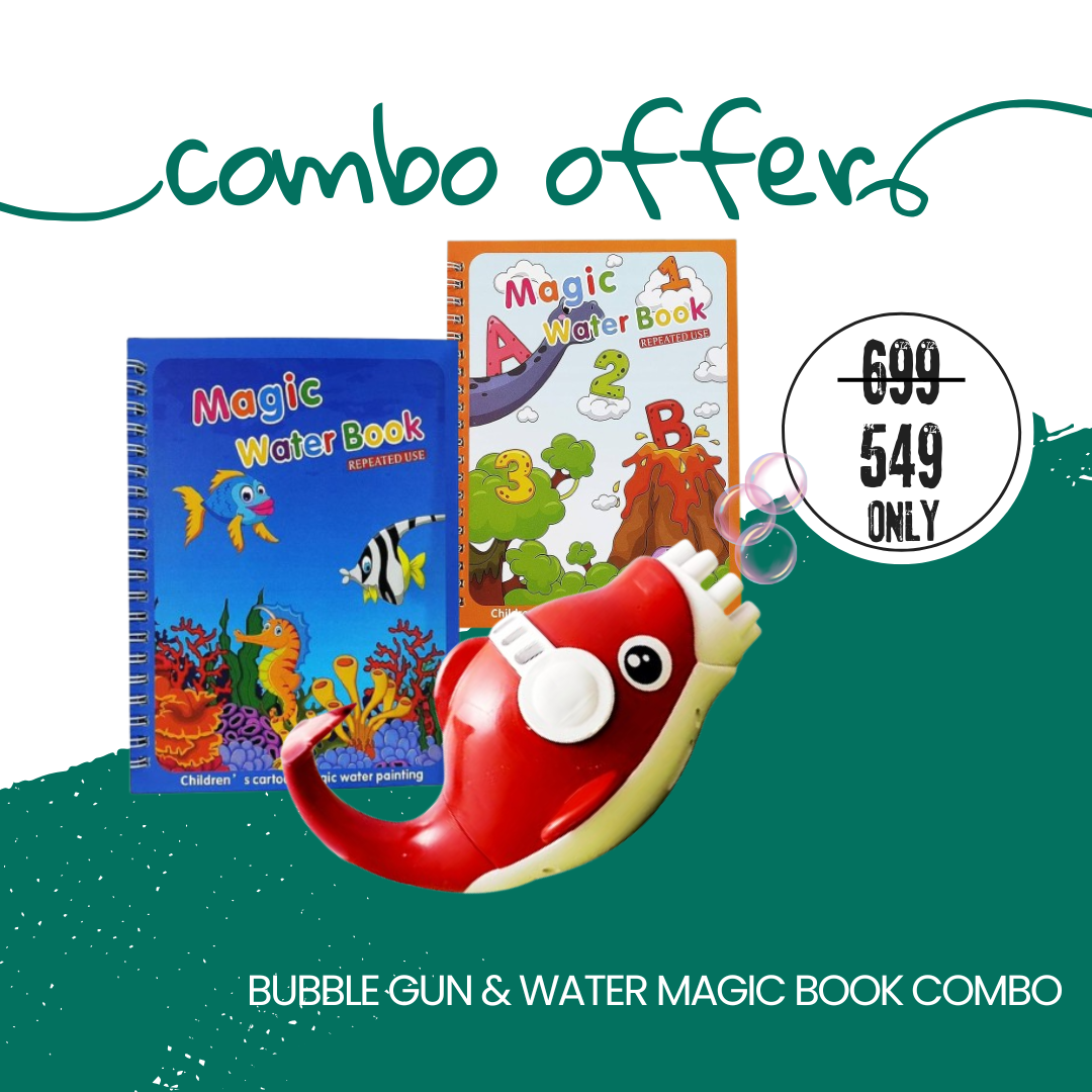Water Magic Book with Self Drying Water Pen(Jungle & Ocean Theme) Bubble Gun Combo