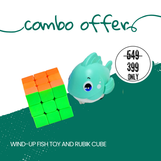 Press and Go Wind-Up Fish Toy And Rubik Cube Combo