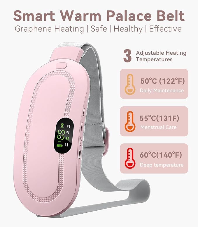 Period Cramp Relief Massager – Soothing Heat & Vibration Therapy for Women | Drug-Free PMS Pain Relief for Comfort & Wellness