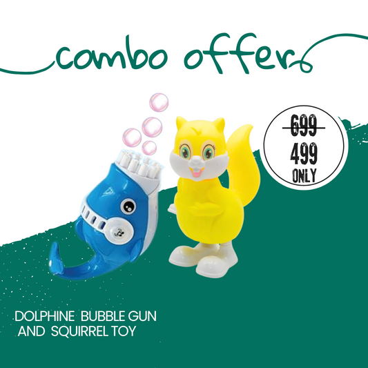 Dolphin Gatling Bubble Gun Blower And Windup Squirrel Toy 