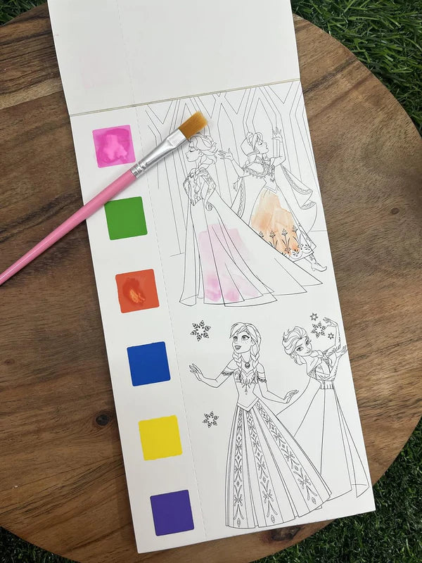Cartoon Princess Theme Watercolor Painting Book for Kids | 10 Sheets + 1 Paint Brush | Pocket Activity Book for Beginners (Age 3-10)