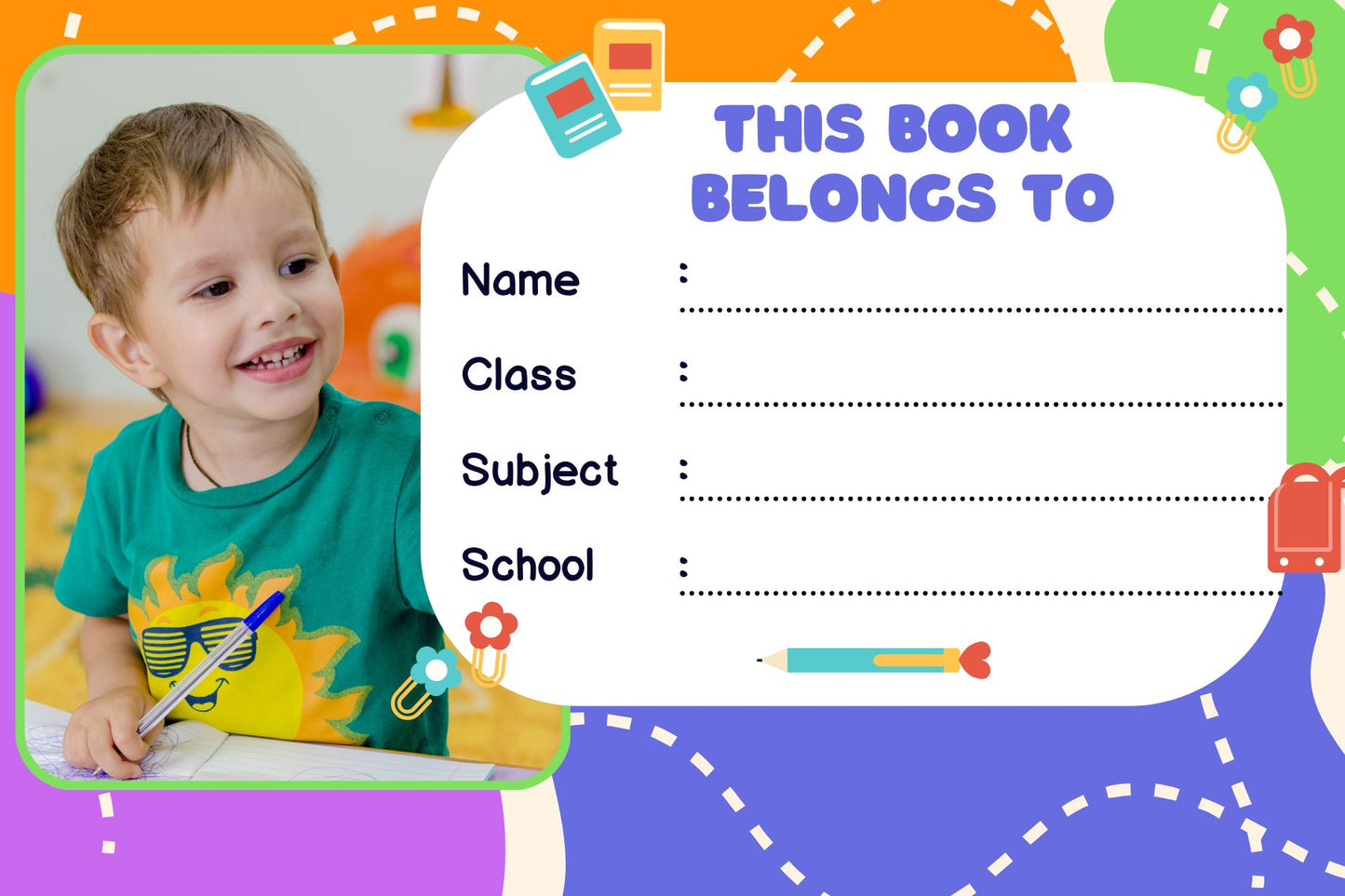 Customized Name Slip, School Sticker Label, Naming Slip with Your Kids Picture for School Book
