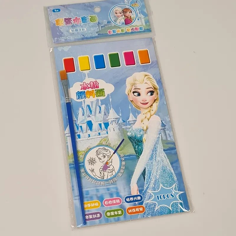 Cartoon Princess Theme Watercolor Painting Book for Kids | 10 Sheets + 1 Paint Brush | Pocket Activity Book for Beginners (Age 3-10)