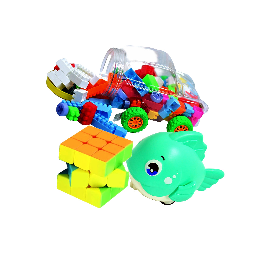 Zoobie Fun Car Building Toy,Windup Fish Toy And Rubik Cube Combo