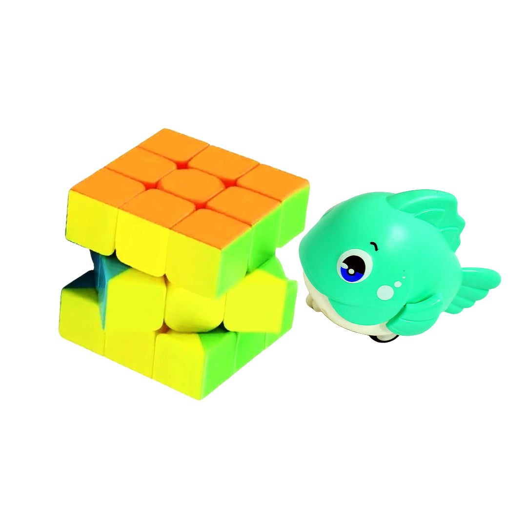 Press and Go Wind-Up Fish Toy And Rubik Cube Combo