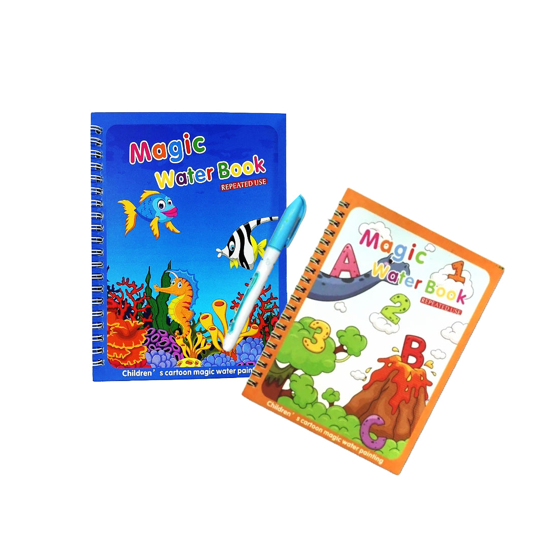Water Magic Book with Self Drying Water Pen(Jungle & Ocean Theme) Bubble Gun Combo