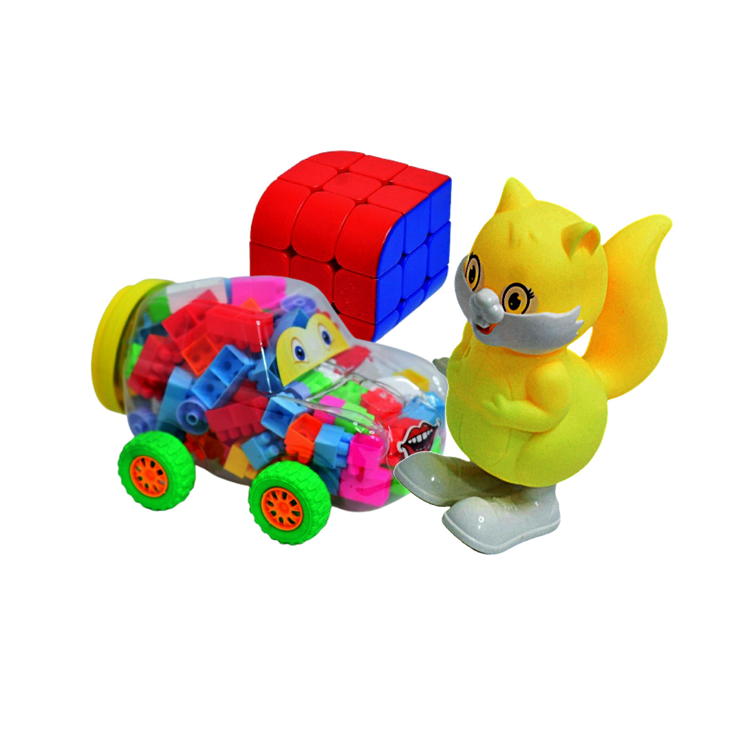 Zoobie Fun Car Building Toy,Windup Squirrel Toy And Penrose Cube Combo