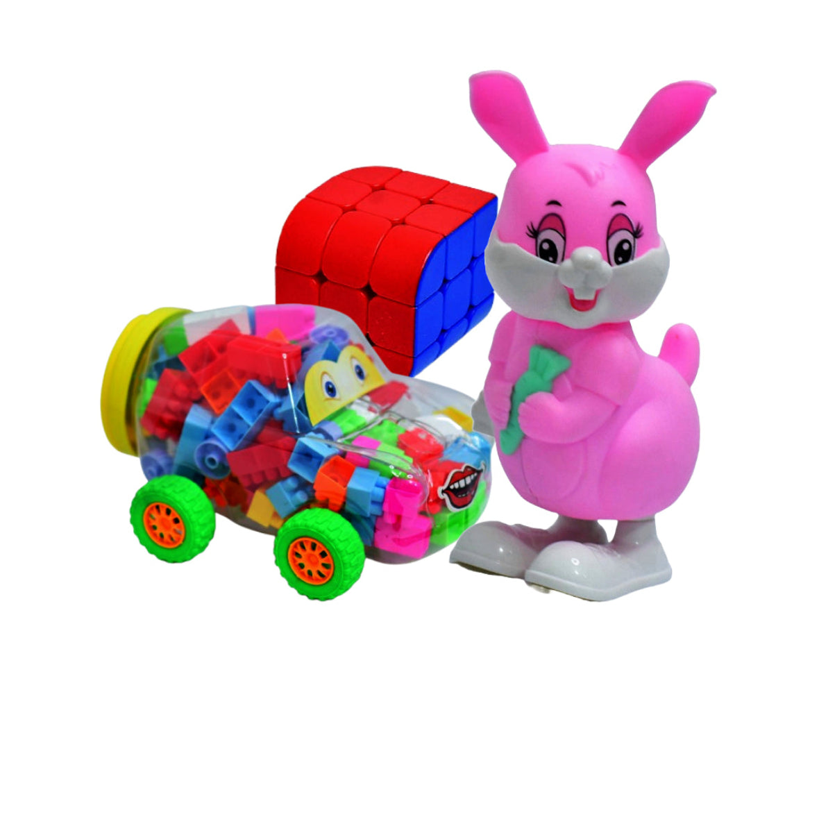 Zoobie Fun Car Building Toy,Windup Rabbit Toy And Penrose Cube Combo