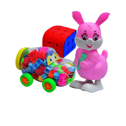 Zoobie Fun Car Building Toy,Windup Rabbit Toy And Penrose Cube Combo
