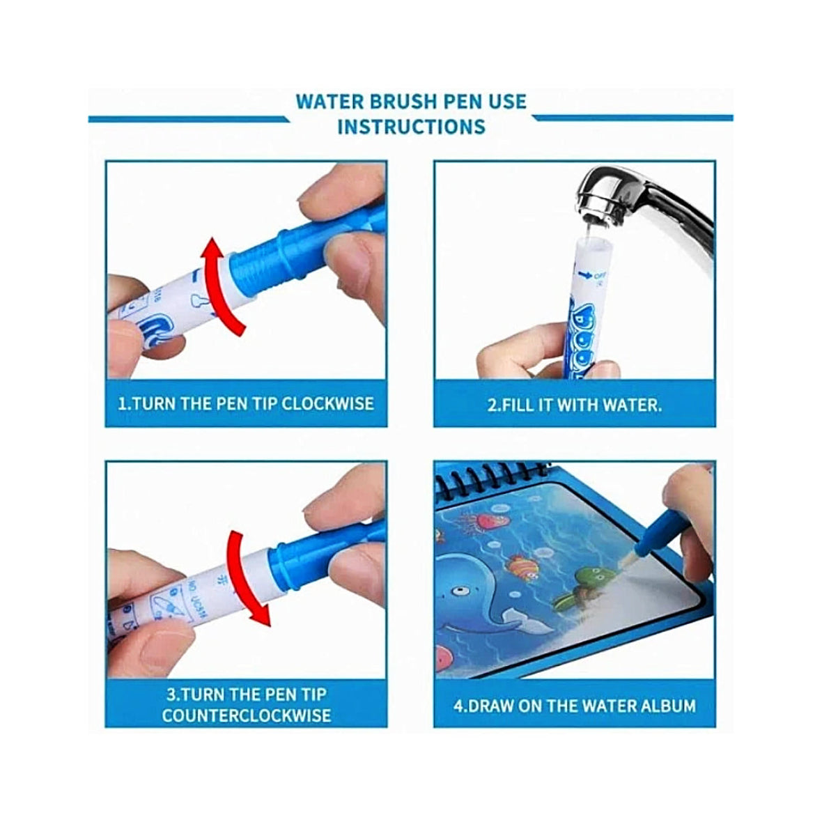Water Magic Book with Self Drying Water Pen