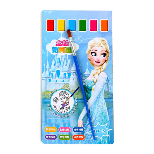 Cartoon Princess Theme Watercolor Painting Book for Kids | 10 Sheets + 1 Paint Brush | Pocket Activity Book for Beginners (Age 3-10)